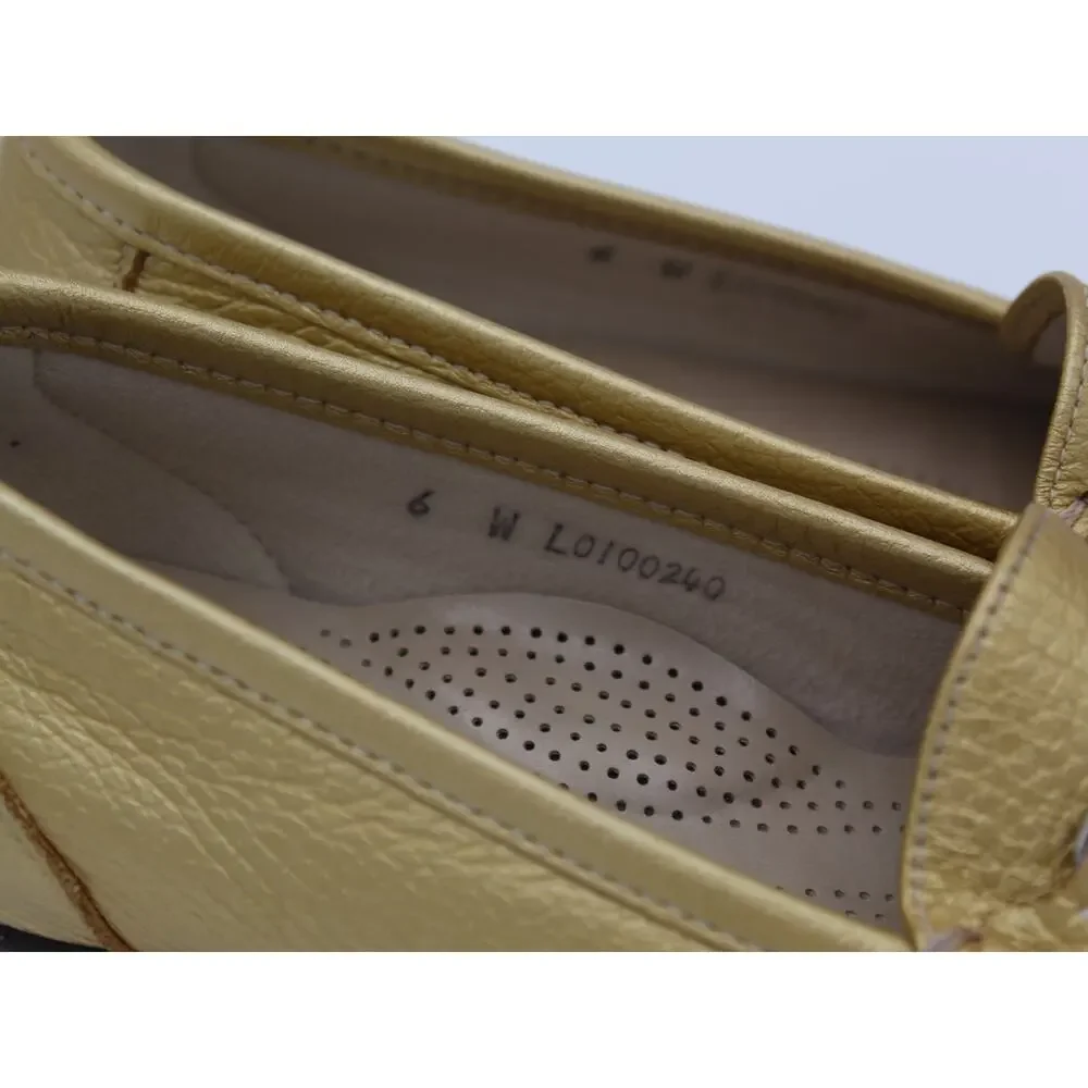 SAS Loafers Womens Size 6 Wide Gold Metallic Leather Horse Bit Comfort Shoe